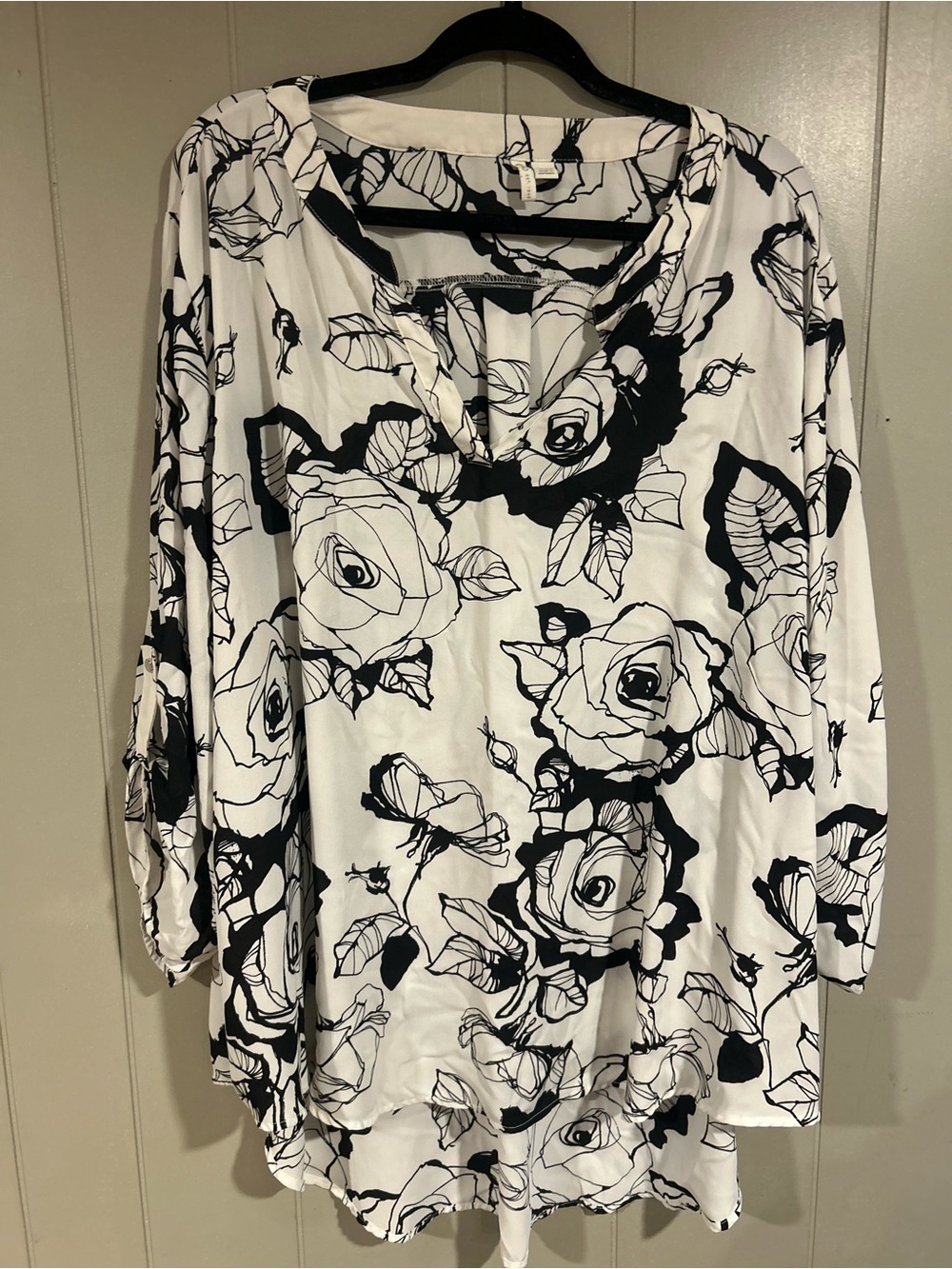 Cato Black and White Floral V-Neck Tunic